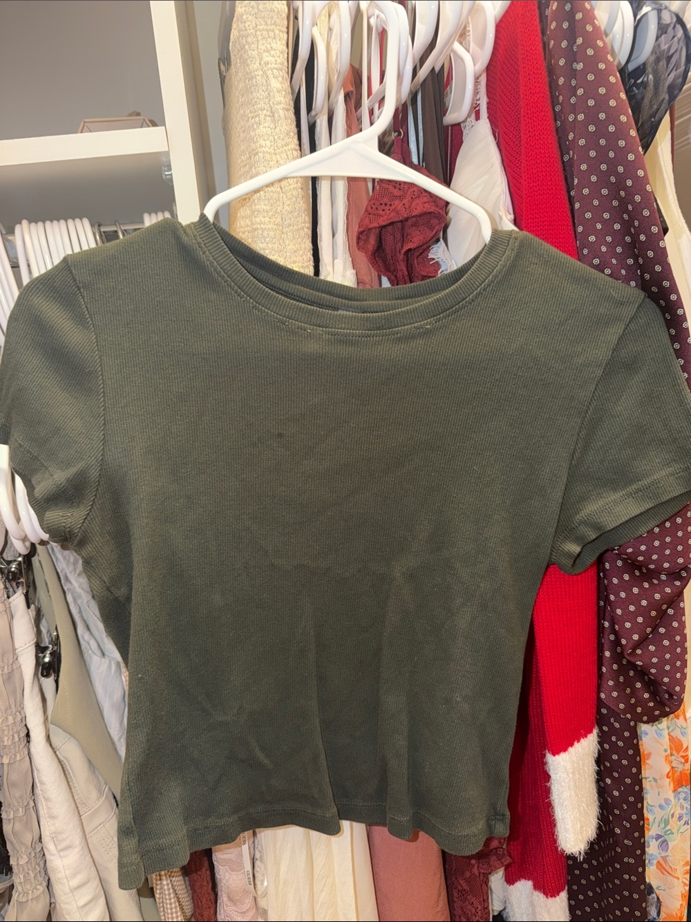 Beyond Yoga Olive Ribbed Short Sleeve Crop Top